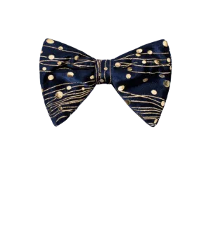 Men's Blue and Gold velvet paisley bowtie and pocket square