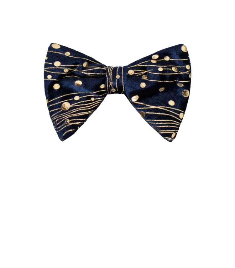 Men's Blue and Gold velvet paisley bowtie and pocket square