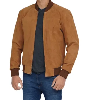 Mens Bomber Brown Suede Leather Jacket