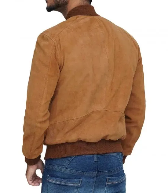 Mens Bomber Brown Suede Leather Jacket