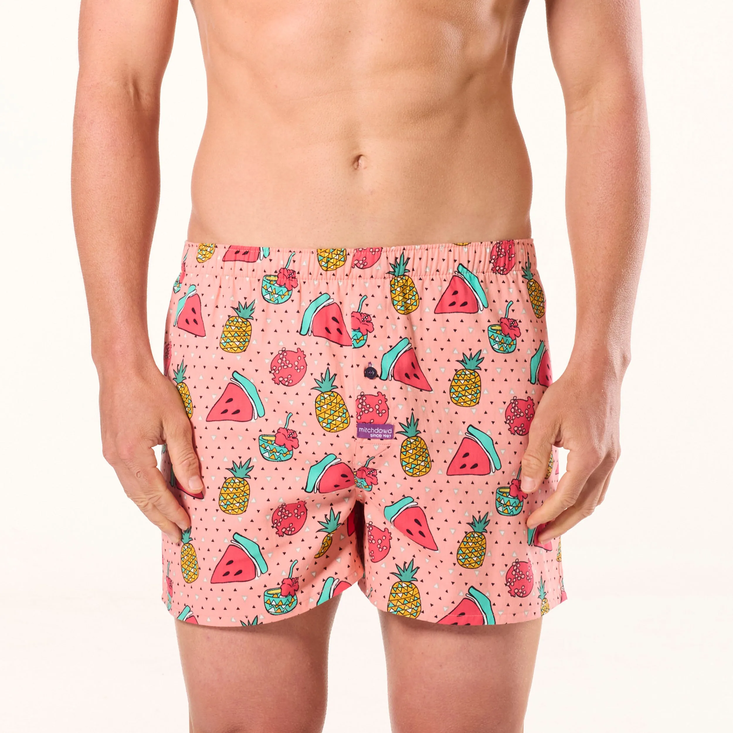Men's Boozy Fruits Cotton Boxer Shorts - Pink