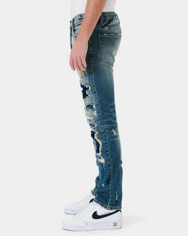 Mens Boro Repair Straight Denim Jeans