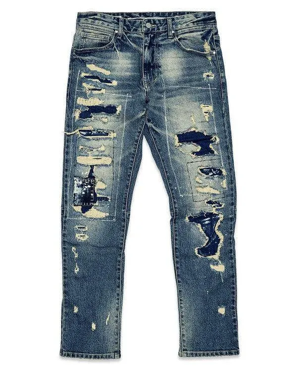 Mens Boro Repair Straight Denim Jeans