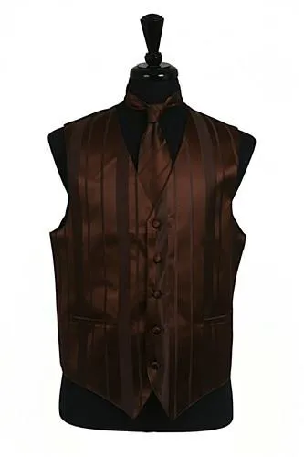 Men's Brown Striped Vest with Neck Tie and Bow Tie
