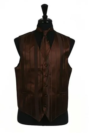 Men's Brown Striped Vest with Neck Tie and Bow Tie