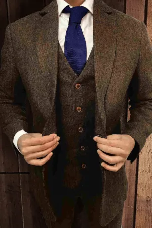 Men's Brown Tweed Suit Three Piece Sut Dinner Suit Vintage Wedding Coat Pant Tweed Clothing Gift For Him