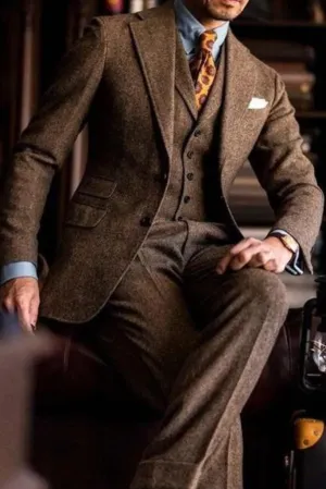 Men's Brown Woollen Tweed Suit for wedding groomsmen Suit 3 Piece Suit Gift For men Slim Fit Suit wedding suit for Groom, men Wear Suit