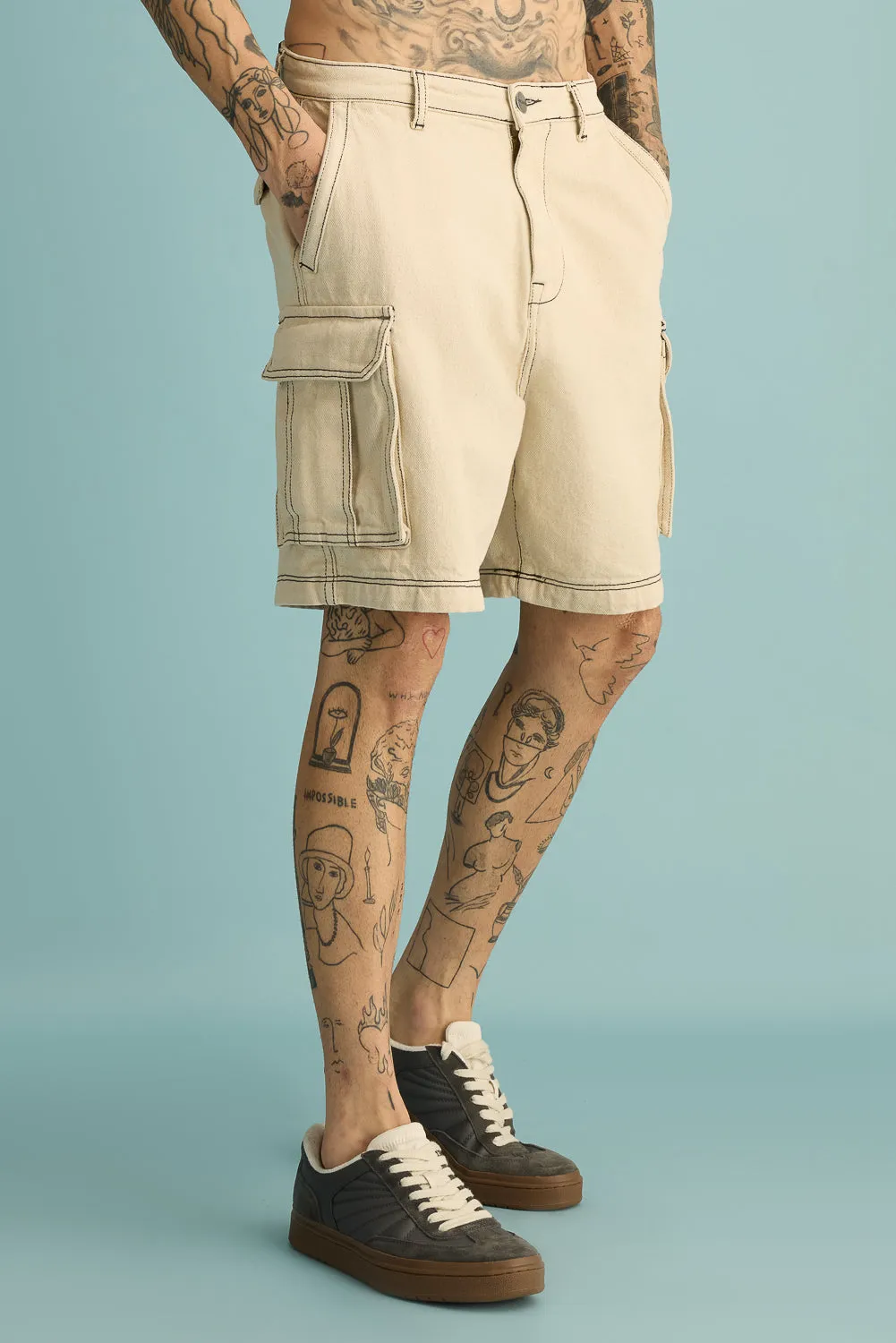 Men's Buff Contrast-Stitch Cargo Shorts