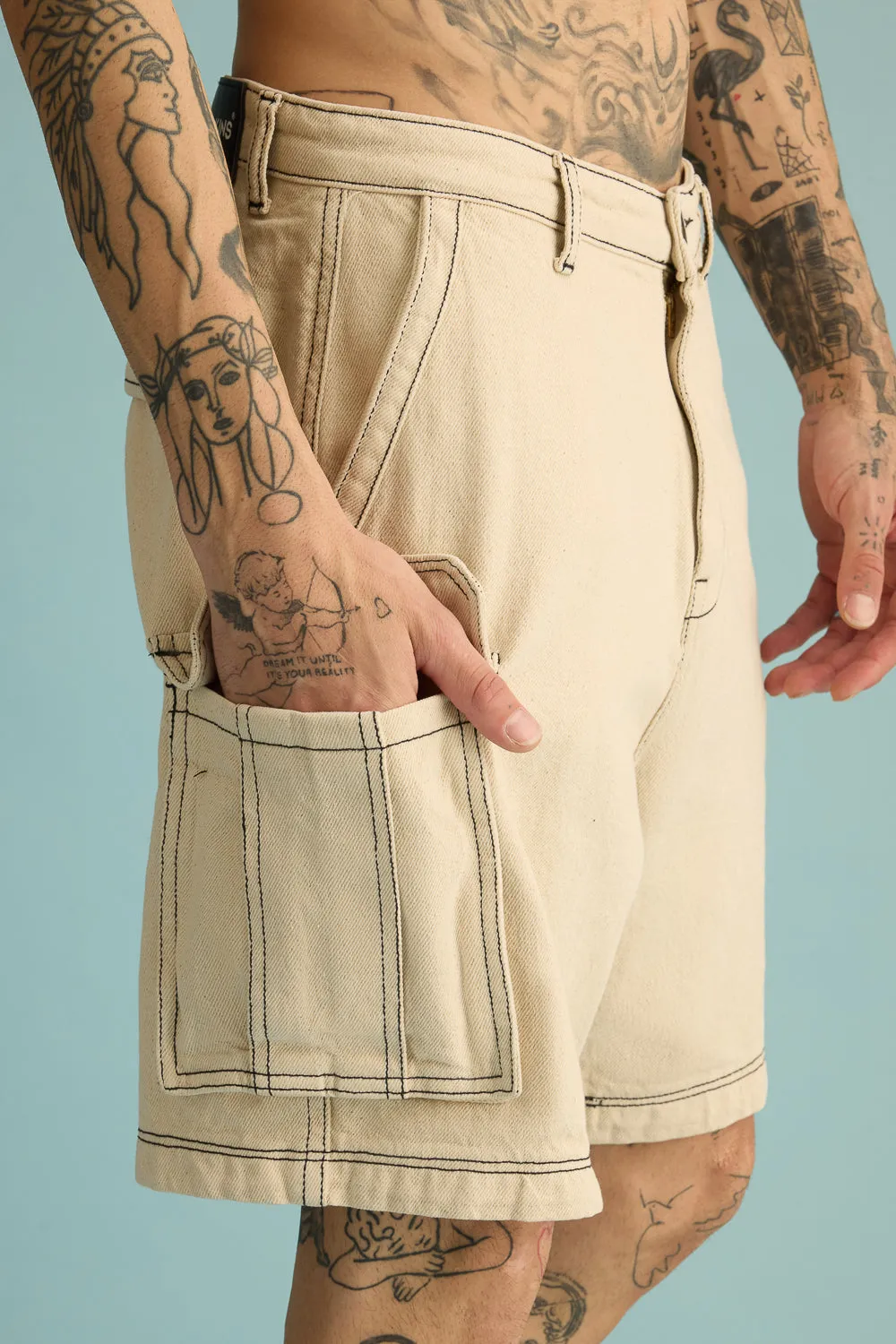 Men's Buff Contrast-Stitch Cargo Shorts
