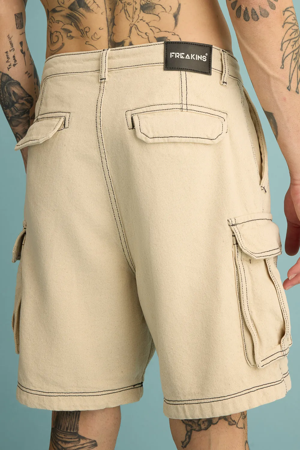 Men's Buff Contrast-Stitch Cargo Shorts