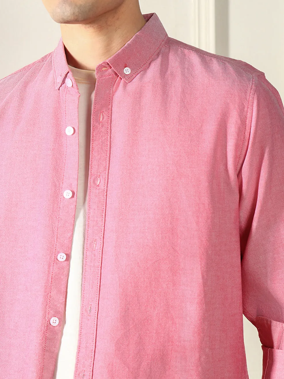 Men's Button Down Collar Regular Fit Solid Red Casual Shirt