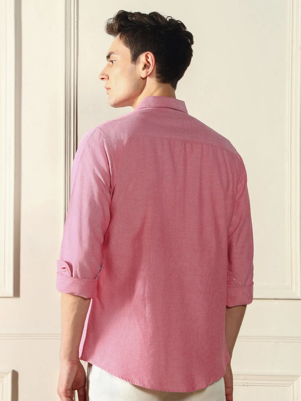 Men's Button Down Collar Regular Fit Solid Red Casual Shirt