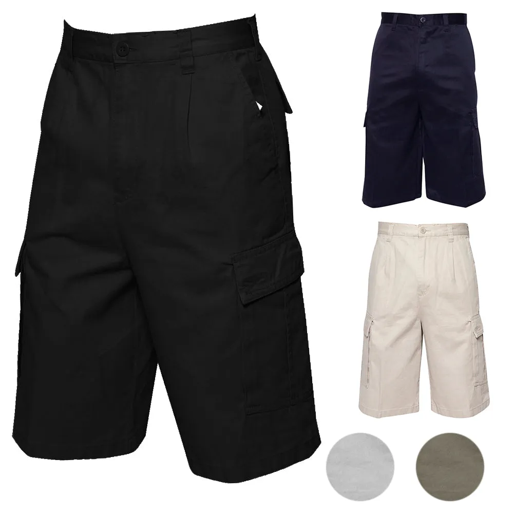Men's Cargo Pocket Shorts Cotton 11" Relaxed Fit - Olive Khaki Navy Black Grey