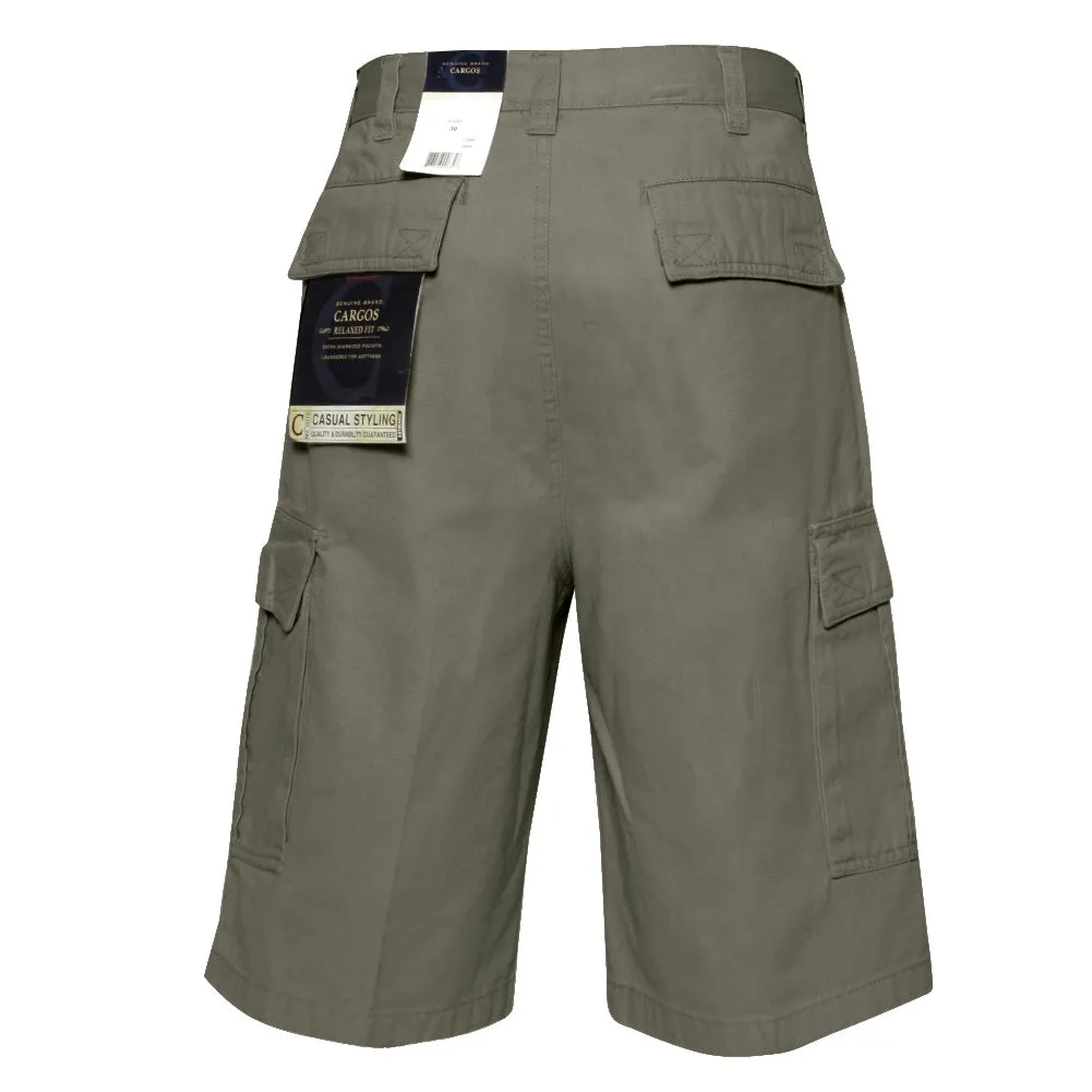 Men's Cargo Pocket Shorts Cotton 11" Relaxed Fit - Olive Khaki Navy Black Grey