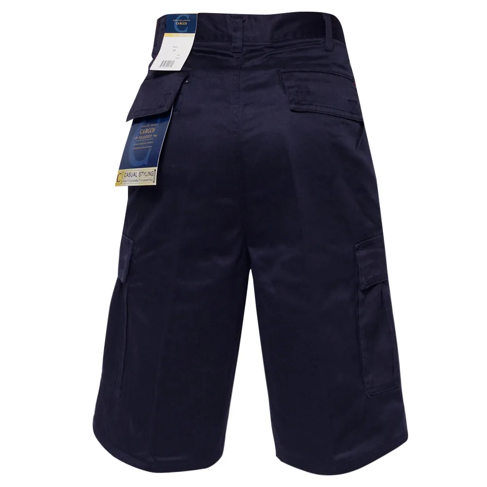 Men's Cargo Pocket Shorts Cotton 11" Relaxed Fit - Olive Khaki Navy Black Grey