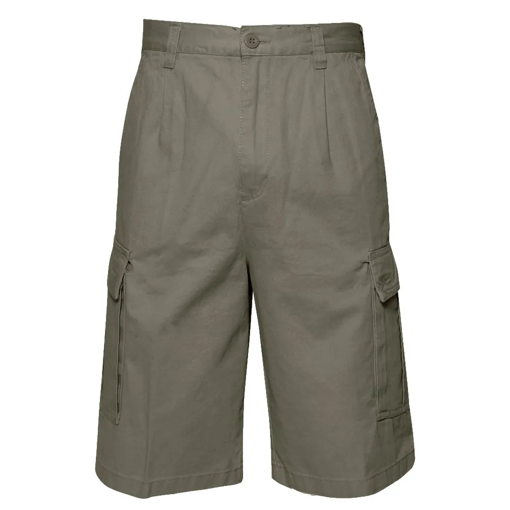 Men's Cargo Pocket Shorts Cotton 11" Relaxed Fit - Olive Khaki Navy Black Grey