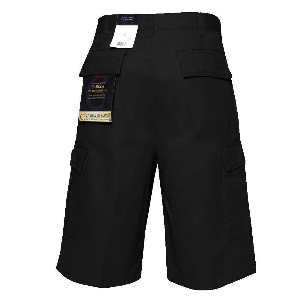 Men's Cargo Pocket Shorts Cotton 11" Relaxed Fit - Olive Khaki Navy Black Grey