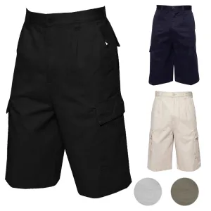 Men's Cargo Pocket Shorts Cotton 11" Relaxed Fit - Olive Khaki Navy Black Grey