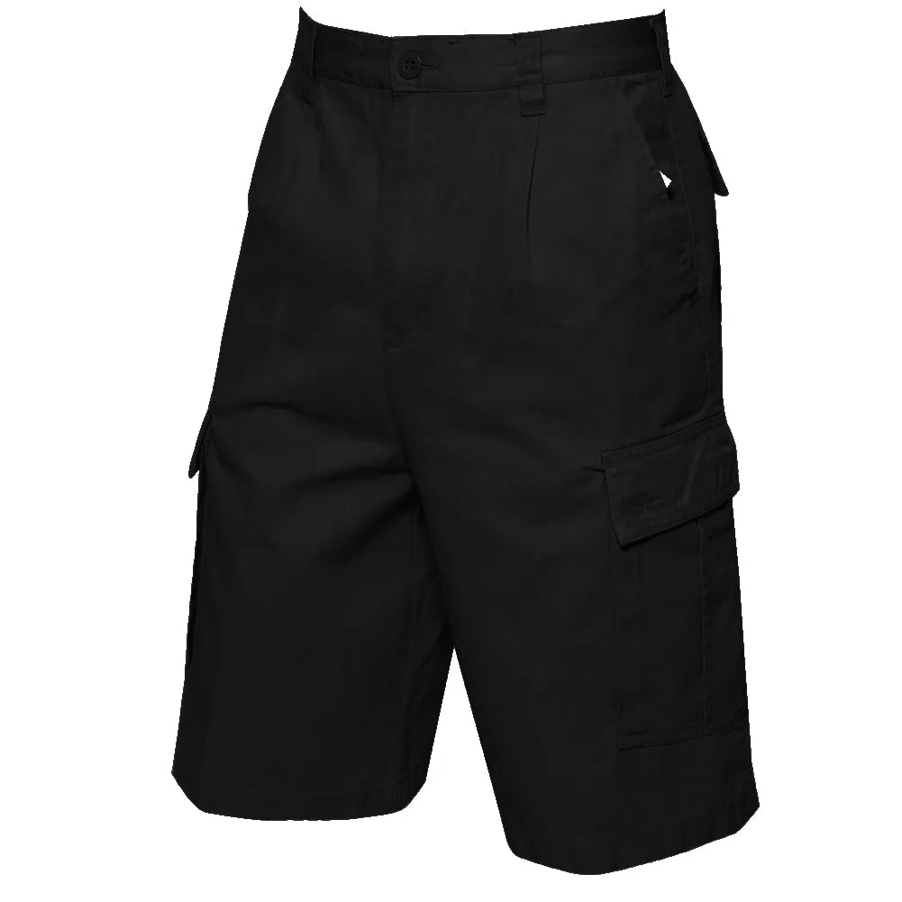 Men's Cargo Pocket Shorts Cotton 11" Relaxed Fit - Olive Khaki Navy Black Grey