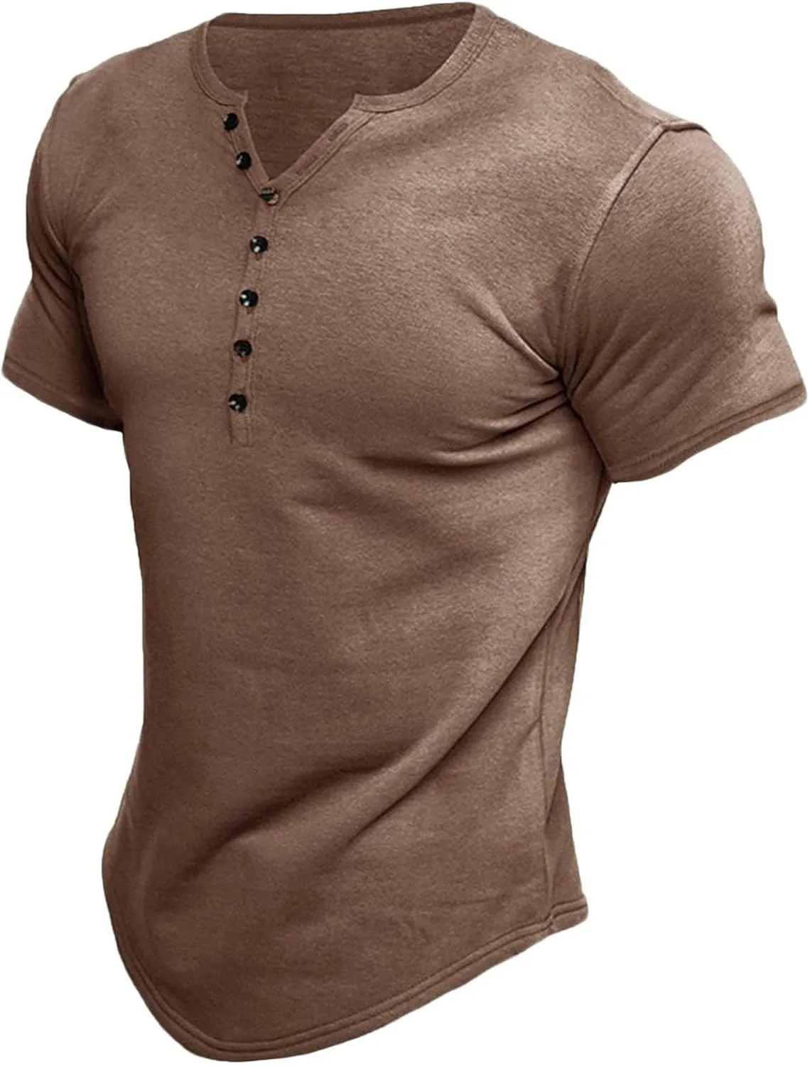 Men's Casual Button Cotton T Shirts Short Sleeve V-Neck Slim Fit Stretch Solid Shirt Classic Basic Pullover Tops