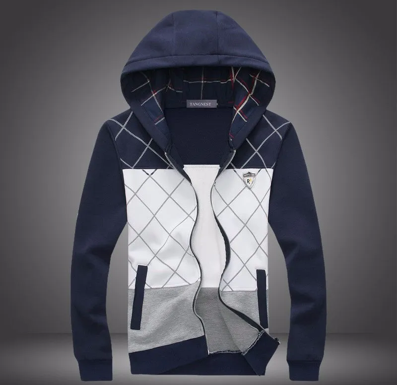 Men's Casual Fashion Plaid Slim Hooded Sweatshirt