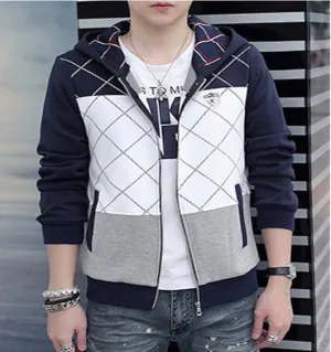 Men's Casual Fashion Plaid Slim Hooded Sweatshirt