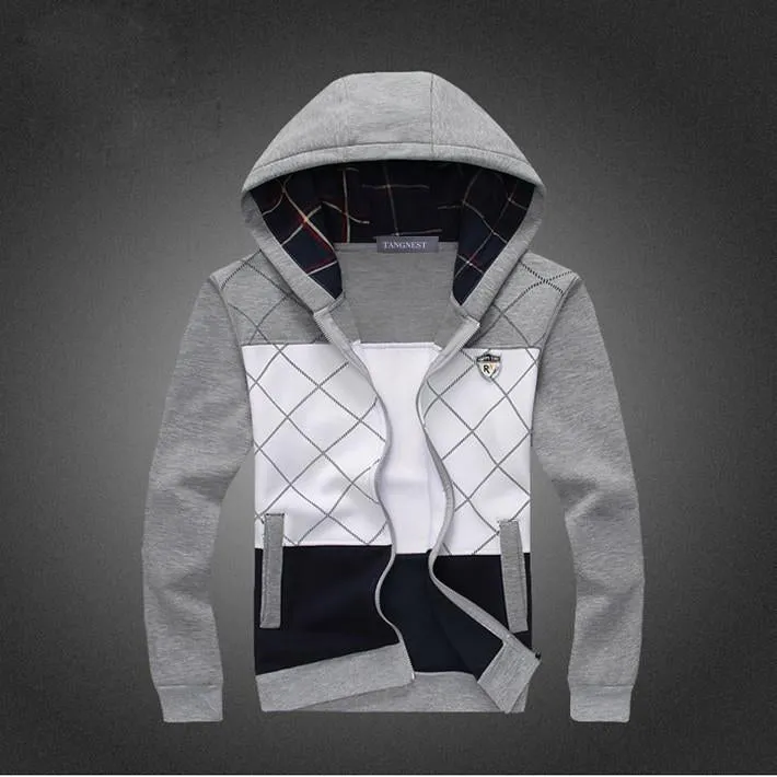 Men's Casual Fashion Plaid Slim Hooded Sweatshirt
