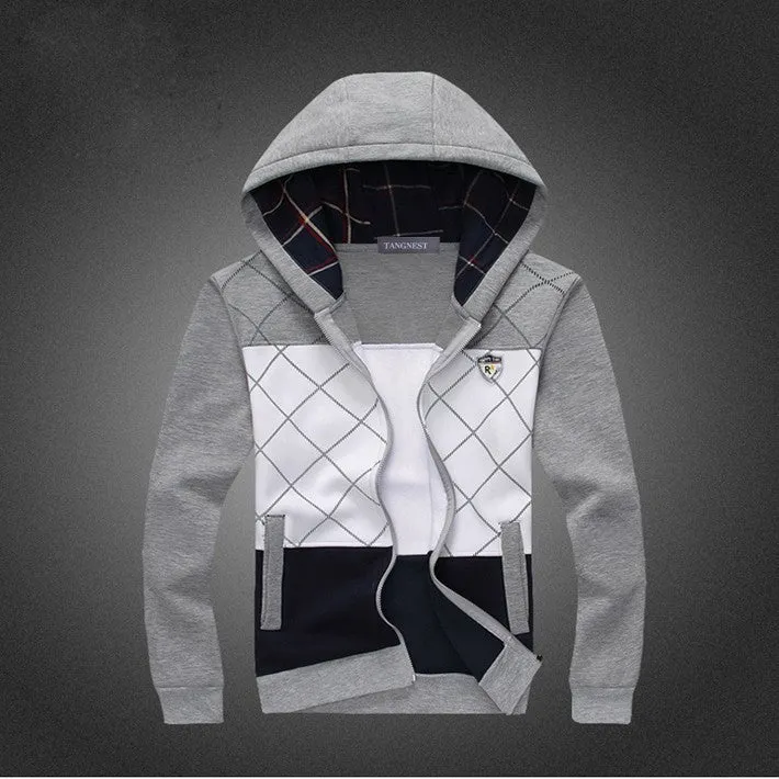Men's Casual Fashion Plaid Slim Hooded Sweatshirt