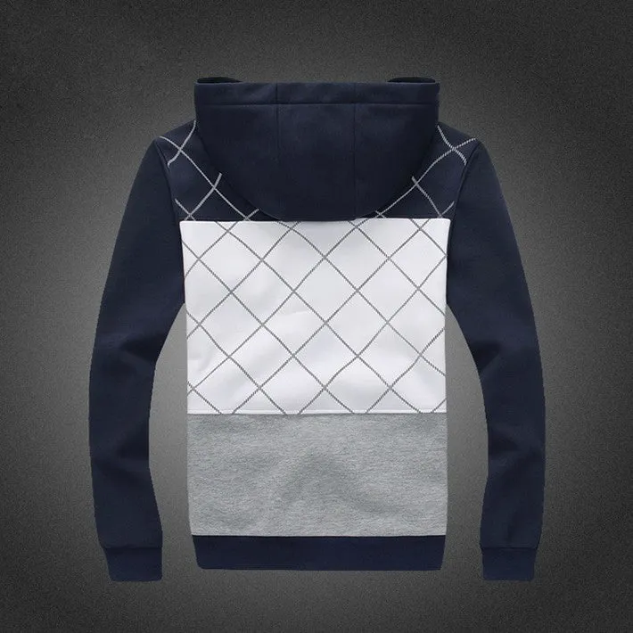 Men's Casual Fashion Plaid Slim Hooded Sweatshirt