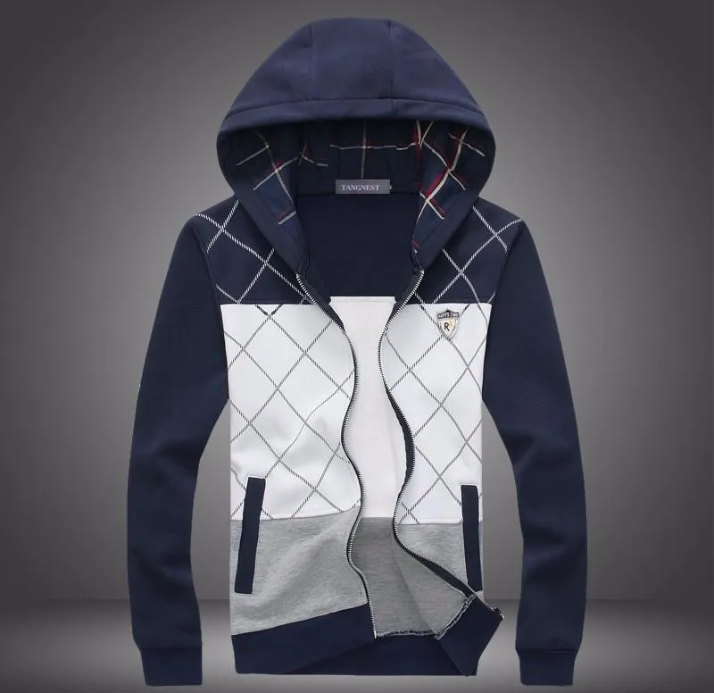 Men's Casual Fashion Plaid Slim Hooded Sweatshirt