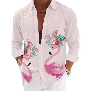 Men's Casual Hawaiian Coconut Flamingo Lapel Shirt 64001969YM