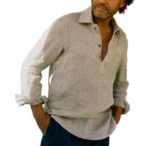 Men's Casual Lapel Herringbone Long-sleeved POLO Shirt 41244337F