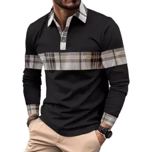 Men's Casual Long Sleeve Colorblock Button Waffle Polo Shirt 69839900X