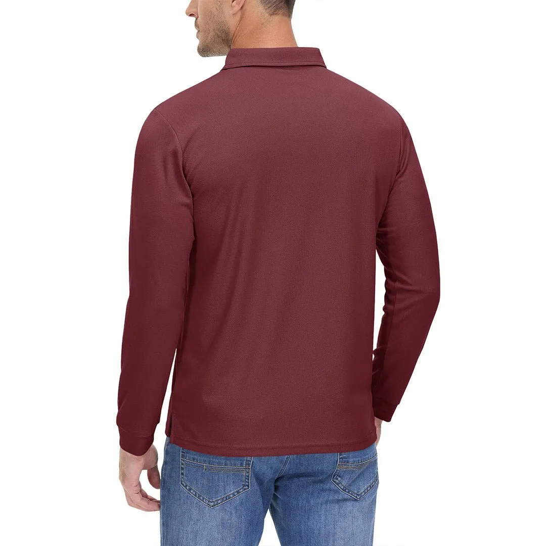 Men's Casual Quick Dry Polo Long Sleeve Shirt with 3-Buttons