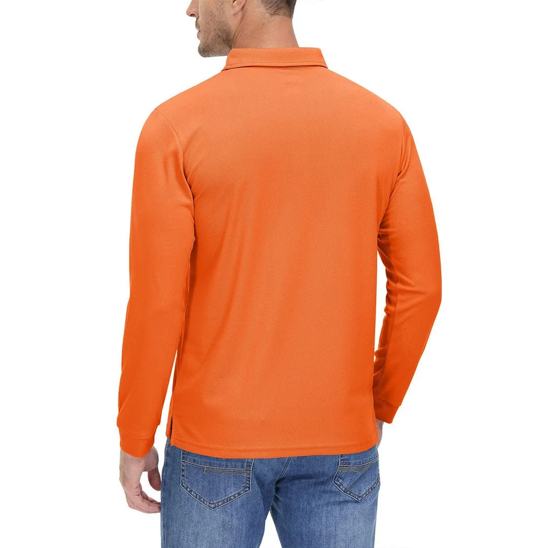 Men's Casual Quick Dry Polo Long Sleeve Shirt with 3-Buttons