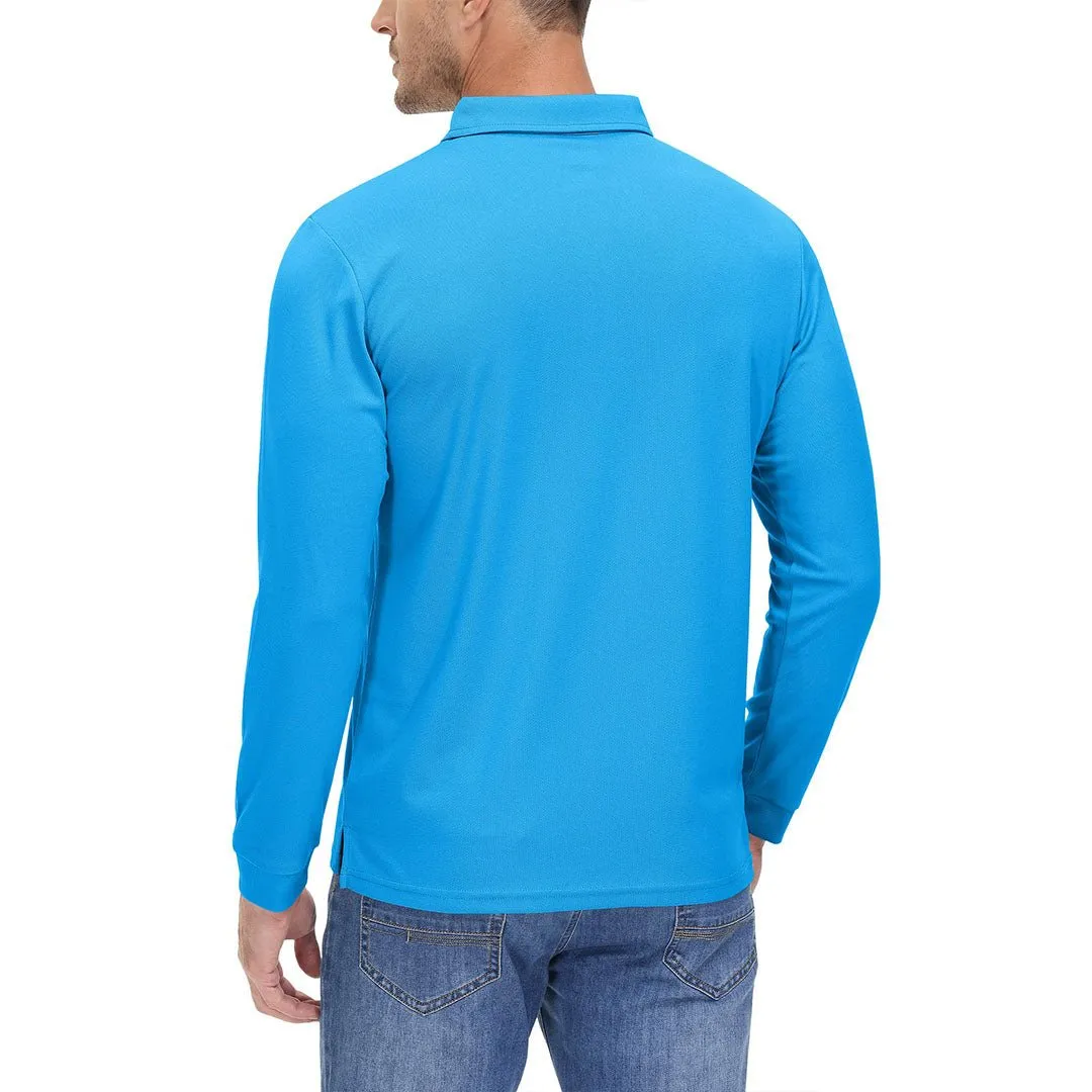 Men's Casual Quick Dry Polo Long Sleeve Shirt with 3-Buttons
