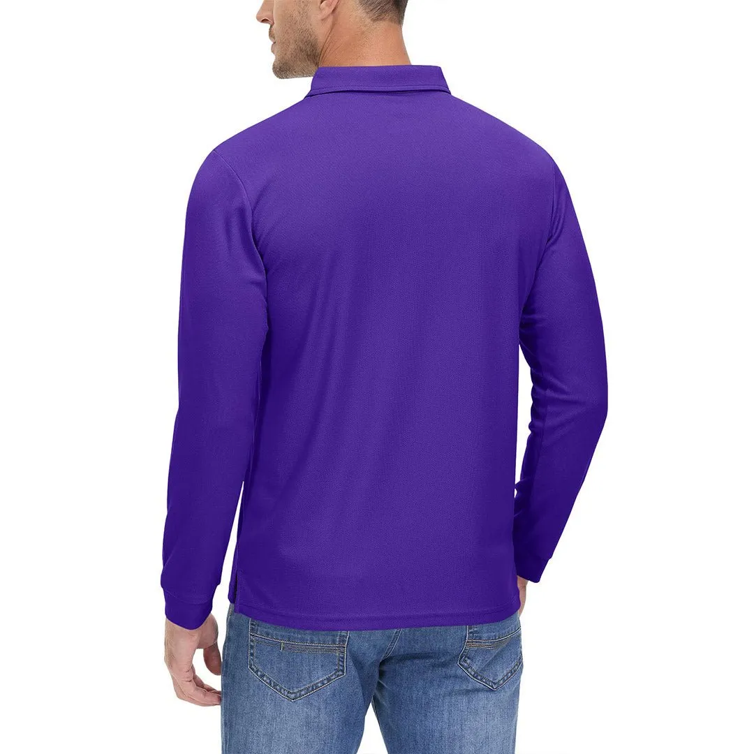 Men's Casual Quick Dry Polo Long Sleeve Shirt with 3-Buttons