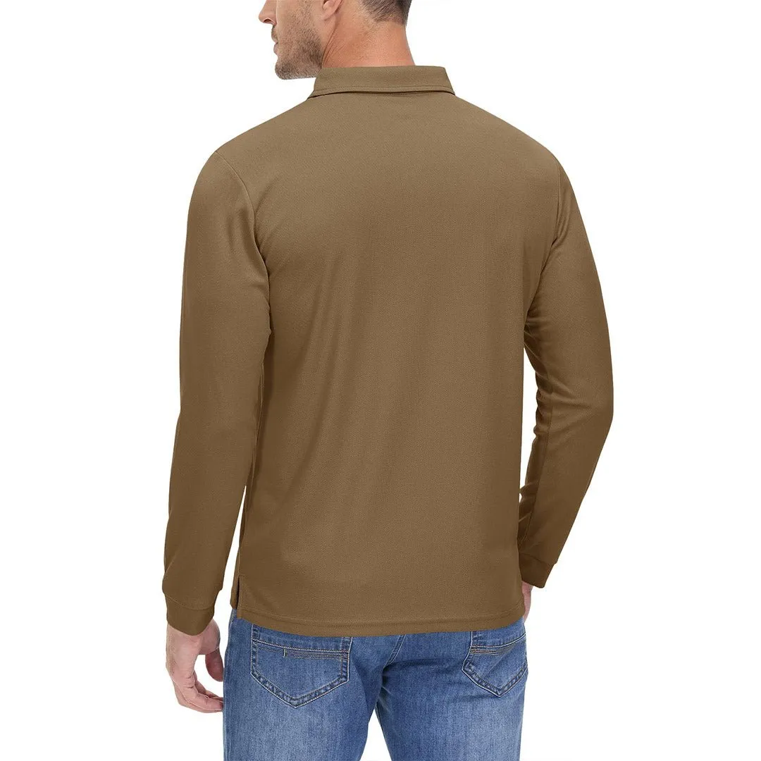 Men's Casual Quick Dry Polo Long Sleeve Shirt with 3-Buttons