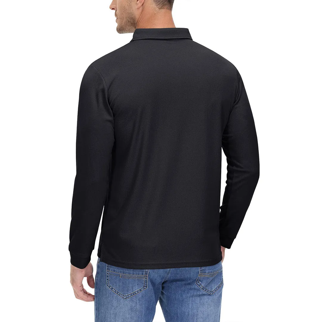 Men's Casual Quick Dry Polo Long Sleeve Shirt with 3-Buttons