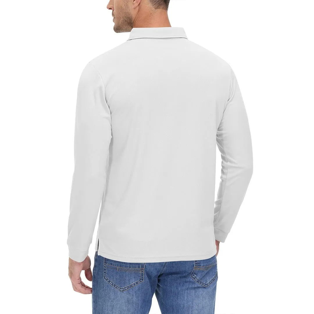 Men's Casual Quick Dry Polo Long Sleeve Shirt with 3-Buttons