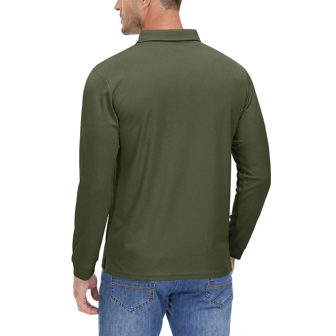 Men's Casual Quick Dry Polo Long Sleeve Shirt with 3-Buttons