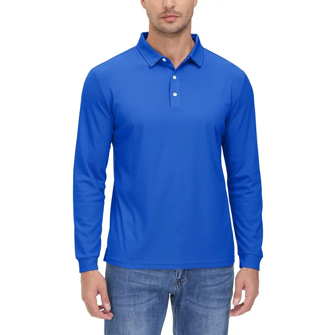 Men's Casual Quick Dry Polo Long Sleeve Shirt with 3-Buttons