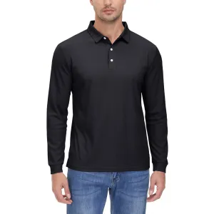 Men's Casual Quick Dry Polo Long Sleeve Shirt with 3-Buttons