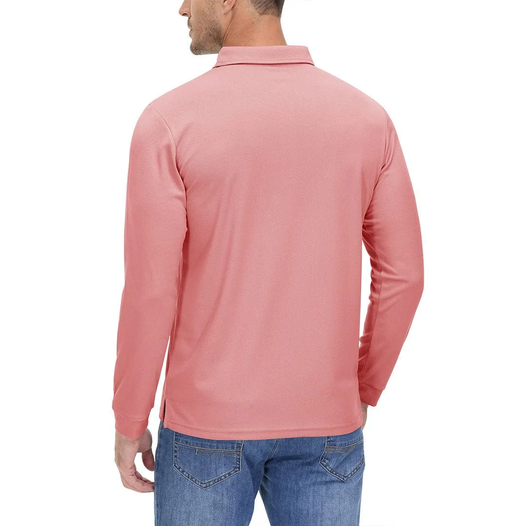 Men's Casual Quick Dry Polo Long Sleeve Shirt with 3-Buttons