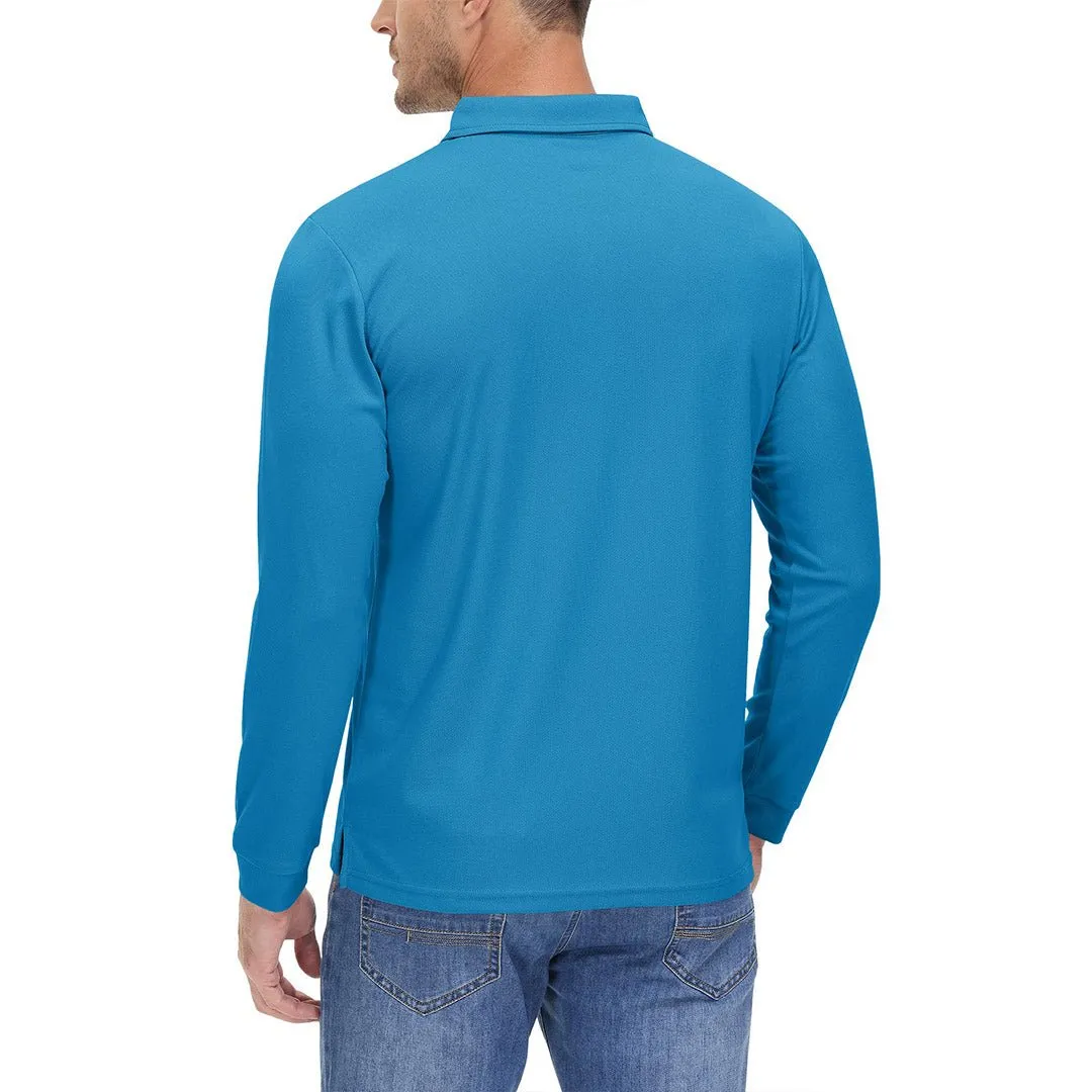 Men's Casual Quick Dry Polo Long Sleeve Shirt with 3-Buttons