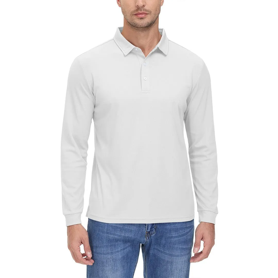 Men's Casual Quick Dry Polo Long Sleeve Shirt with 3-Buttons