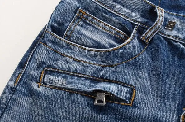 Men's Casual Ripped Biker Jeans