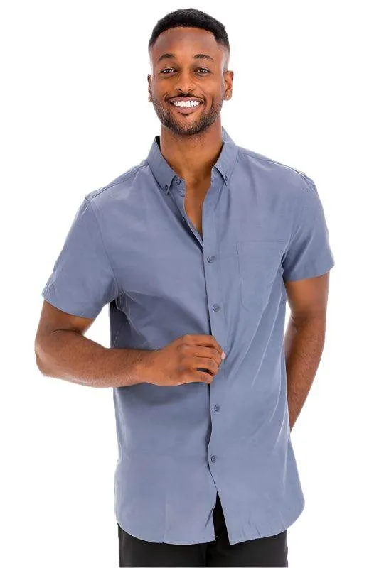 Mens Casual Short Sleeve Solid Shirts