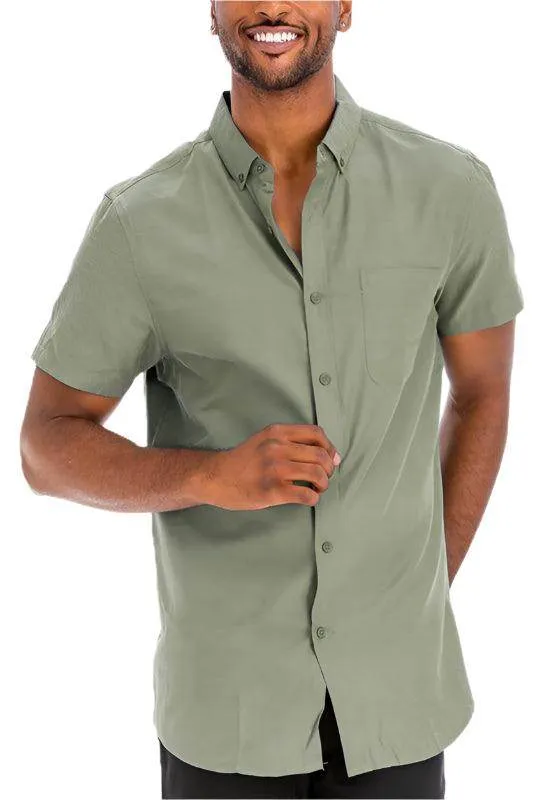 Mens Casual Short Sleeve Solid Shirts