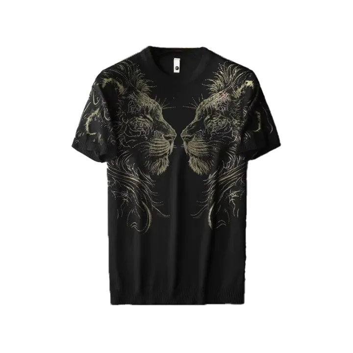 Men's Casual Short Sleeve T-Shirts with Rhinestones
